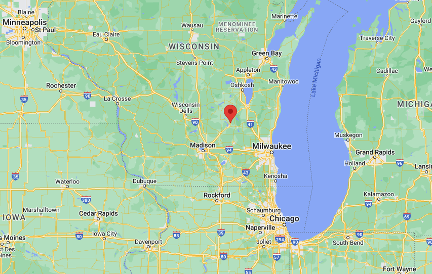 Aerial map of site in proximity to other states and bodies of water